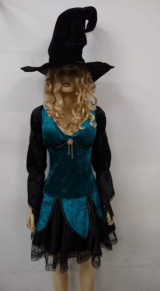 Bruxa vestido veludo verde petr�leo 